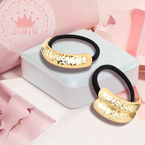 2PCS Metal Hair Tie For Women,Gold Cuffs,Metal Geometric Gold Hair Ties, Hair Accessories Stretchy and Non-Damage Ponytail Holders,Ponytail Cuff Hair Bands For Hair Styling(SET7)