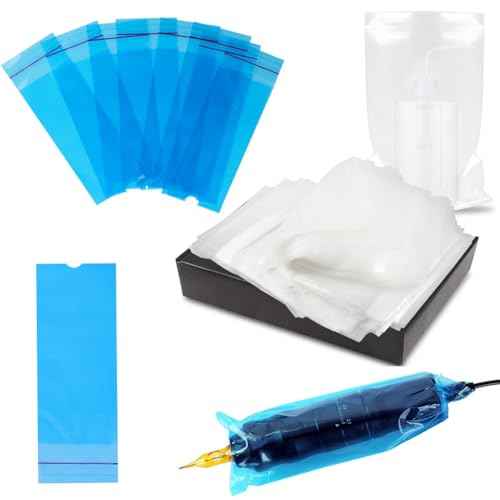 200Pcs Tattoo Machine Covers Self-adhesive Type 2.5¡¿7.4 Inch + 250Pcs Tattoo Wash Bottle Bags 6¡¿10 Inch - Blue Tattoo Pen Covers Machine Bags Tattoo Bottle Cleaning Bags for Tattoo Cleaning Supplies