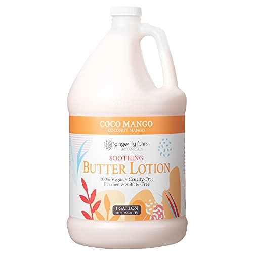 Ginger Lily Farm's Botanicals Soothing Butter Lotion, Coco Mango, 100% Vegan & Cruelty-Free, Coconut Mango Scent, 1 Gallon
