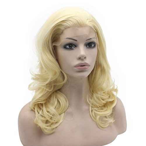 MX angel Medium Long Shoulder Length #613 Wavy Synthetic Lace Front Blond Stylish Wig