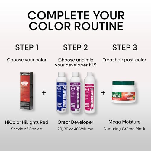 L'Oreal Technique HiColor Red HiLights - Intense Red Highlights for Dark Hair, No Pre-Lightening, Rich No-Drip Creme, Easy Application