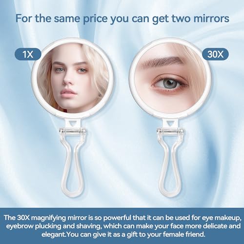 B Beauty Planet 30X Magnifying Mirror for Travel with Handle, Double-Sided 1X/30X Magnification Hand Mirror for Makeup,Travel Mirror for Desk 5 Inches