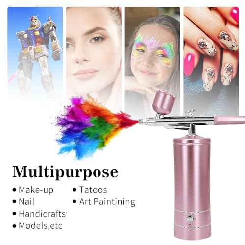 Airbrush Kit Air Brush Kit With Airbrush Compressor Nail Charms Wireless Air Brush for Barber, Nail Art, Cake Decor, Makeup, Model Painting (Pink)
