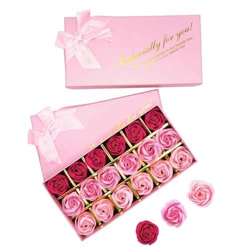 36 PCS Floral Scented Bath Soap Rose Flower Petals, 2 Pack Plant Essential Oil Rose Soap Set, Best Gifts for Her Women Girls Mom Lover Birthday Valentine Christmas (Pink)