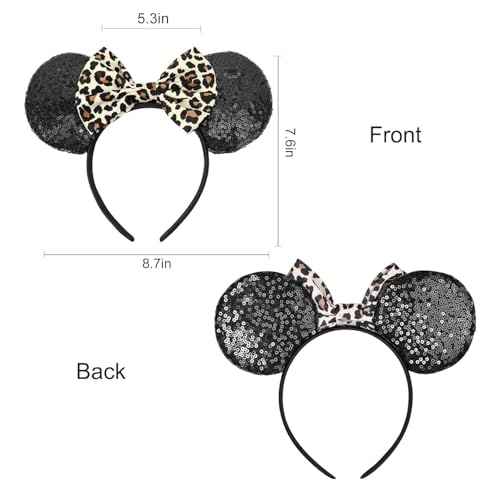ASHONE Mouse Ears Headbands for Women Groups Leopard Ears Shiny Bows for Birthday Themed Events Accessories Party (Leopard, 1 Count (Pack of 1))