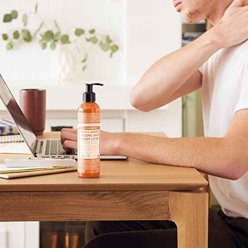 Dr. Bronner's 3-in-1 Orange & Lavender Organic Hand and Body Lotion, Made with Organic Oils, Used for Hands, Face and Body, Certified Fair Trade & Vegan Friendly, 236ml Recycled Bottle