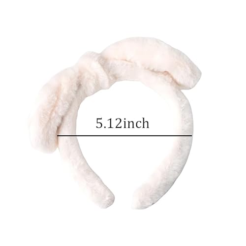 Guqqeuc Bunny Ears Headband Plush Hairband for Women Girls Cute Bowknot Headbands for Washing Face Spa Headbands for Girls White Rabbit Ears Headband for Easter Costume