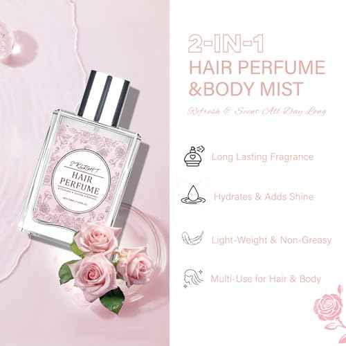 Hair Perfume for Women, Long Lasting Pheromone Perfume, Hair and Body Mist, Romantic Rose Scent, Hydrates and Nourishes, 50ML