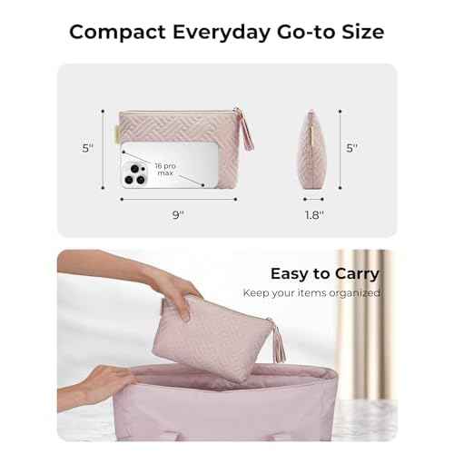 BAGSMART Small Cosmetic Bag, Elegant Roomy Makeup Bags,lipstick pouch,Zipper Pouch,Great Gifts for Women,Travel Waterproof Toiletry Bag Accessories Organizer Gifts (Pink-1 pcs)