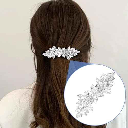 1 Pcs Silver Sparkly Rhinestone Hair Clips, Fancy Hair Clips for Women, Crystal Wedding Hair Clip, Rhinestone Hair Accessories for Wedding, Party, Bride, Long Hair