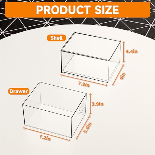 Cq acrylic Stackable Storage Drawers Set of 2,Under Cabinet Stackable Bins and Pull out Drawers Storage Container,4.4'' Tall Clear Plastic Organizer Bins for Makeup,Beauty Product,Machine Organizing