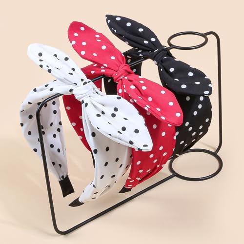 6pcs/set Polka Dot Bow Headbands Vintage Retro Bunny Ears Hair Hoop Wide Knot Style Hairband Fashion and Versatile Hair Accessories for Women Girl