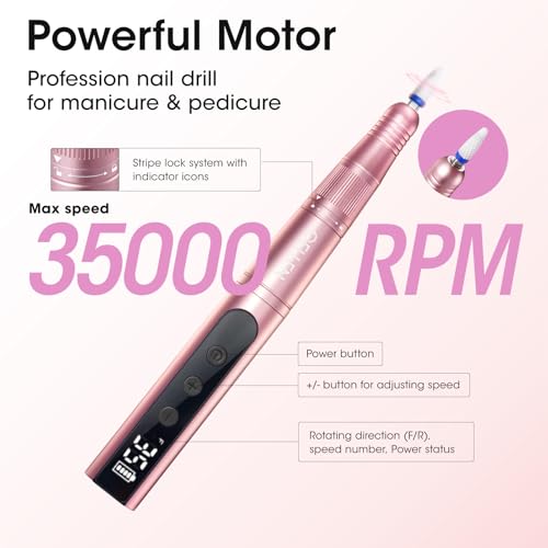 Gellen Gel Nail Polish Remover Professional Electric Nail File, 11 in 1 Nail Drill Kit, Cordless Rechargeable Pedicure Manicure Kit Nail Drill for Acrylic Gel Nails Tips