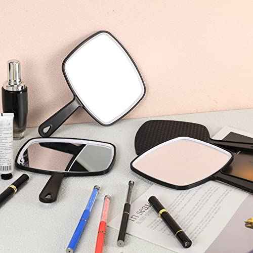 Geetery 12 Pcs Hand Held Mirrors with Handles Hand Makeup Mirrors Bulk Wall Mount for Women Cosmetic Bathroom Home Barber Salon Travel Portable Beauty School Gift, 6.69 x 9.45 Inch (Black)