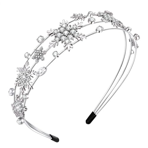 Christmas Headbands for Women,Snowflake Headbands Multi Layer Sparkly Crystal Hairbands Christmas Holiday Party Hair Accessory Gifts(Silver Snowflake)