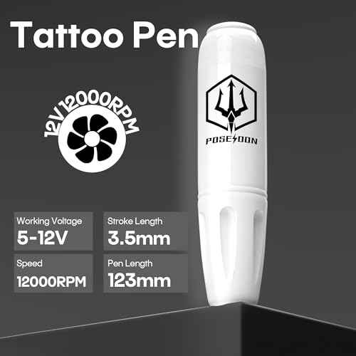 POSEIDON Wireless Rotary Tattoo Machine Kit with 20 Tattoo Cartridge Needles, Ink Set & 2 Rechargeable Batteries | Professional Portable Tattoo Gun for Beginners | Complete Starter Supplies