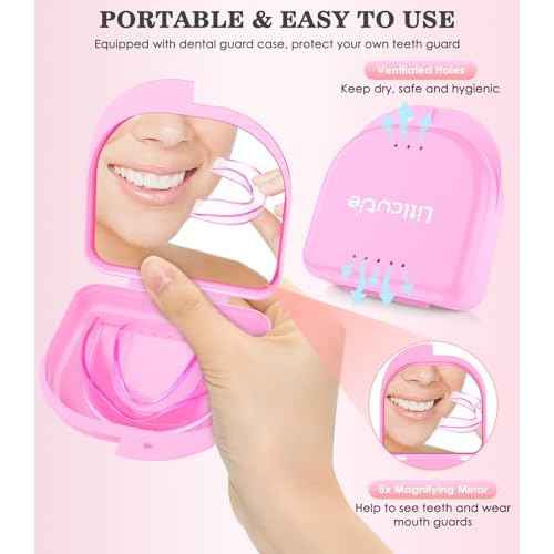 Mouth Guard for Grinding Teeth at Night, Mouth Guard for Sleeping, Mouthguards for Grinding of Teeth, Night Guards for Teeth Grinding, with 2 x 5X Mirror Case (4 Pack/2 Size)