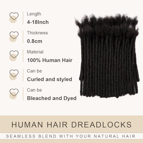 DAIXI 12-14inch 30 Strands 100% Real Human Hair Dreadlock Extensions for Man/Women Full Head Handmade 0.8cm Crochet Braids Soft Dreadlocks Bulk with Needle and Comb (12-14 inch, Natural Black)