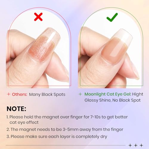 Moonlight Cat Eye Gel Nail Polish, 6 Colors Magnetic Nail Polish Gel Glass Ceramic Cateye Effects with Magnetic Stick High Glossy Shine Effect Nail Art Manicure Home DIY for Women Girl