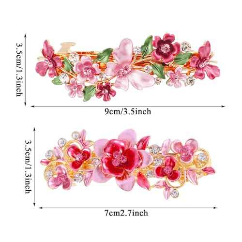 2 PCS Vintage Flower Jewelry Design Hairpin,Pink Rhinestone Flower Hair Clips Hair Barrette for Women and Girls French Style Hair clips Hair Accessories