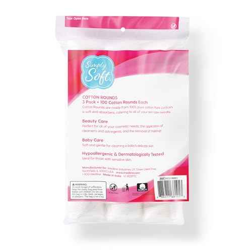 Medline Simply Soft Cotton Rounds (300 Count), 100% Cotton Absorbent and Textured Cotton Pads, Lint-Free
