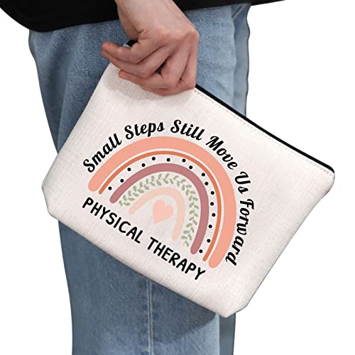 G2TUP Small Steps Still Move Us Forward Makeup Bag Physical Therapy Cosmetic Bag PT Gift Thank You Gift (White Bag)
