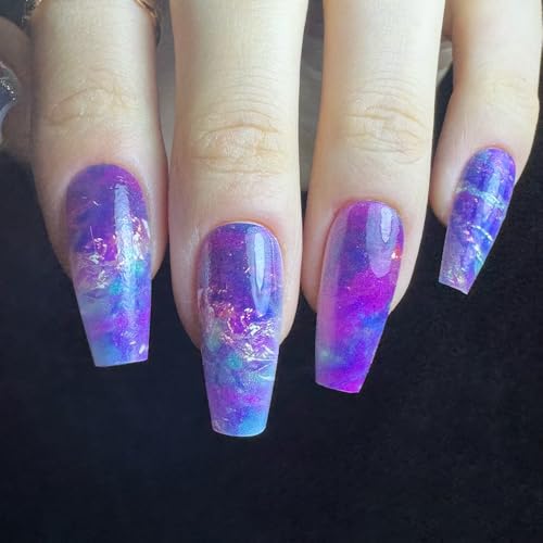 Redykat 30PCS Glossy Purple Ombre Coffin Press On Nails, Salon Quality Nail art, Gel- Like Nails, Cat Eye Nails (Purple Melody)