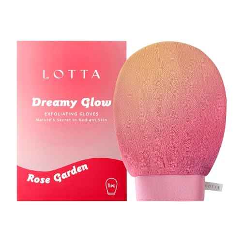 LOTTA Dreamy-Glow Deep Exfoliating Glove - Vegan Dead Skin Removal Body Scrub Mitt Bath Washcloth for Women Shower Exfoliation (Rose Garden)