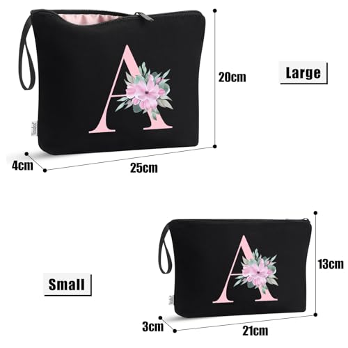 Vavabox A-Z Personalized Makeup Bag, Birthday Gifts for Women Mom, Gifts for Best Friend, Bride Bridesmaid Cosmetic bag (S, 04-Black Set)