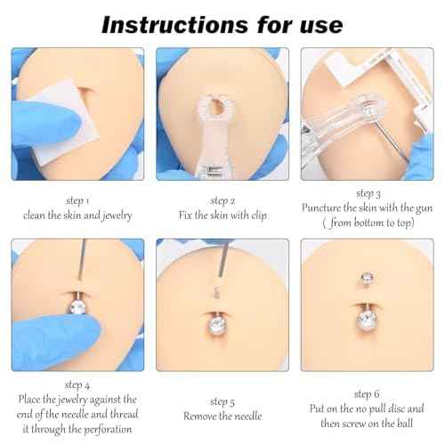 QWALIT Belly Button Piercing Gun Kit - Silver Navel Piercing Gun