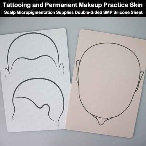 3pcs Tattooing and Permanent Makeup Practice Skin Scalp Micropigmentation Supplies Double-Sided SMP Silicone Sheet (Pink Skin- Blank Face and Scalp Template)