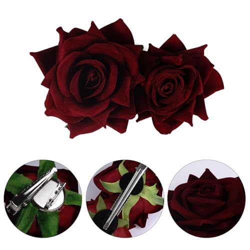 3 Pcs Rose Flower Hair Clip Rose Brooch Flamenco Dancer Hairpin Mexican Hair Accessories for Woman Girls Wedding Party Mother's Day Halloween Costume (2 Styles) (Dark Red)
