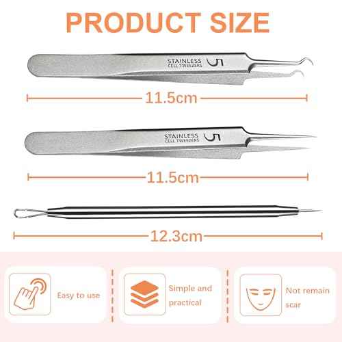 WSYUB Blackhead Tweezers, Milia Remover, Pimple Popper Tool,Ingrown Hair Tweezers, Blackhead Extractor