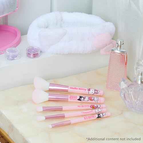 Hello Kitty Makeup Brush Set of 5 Kawaii Fluffy Makeup Headband Women Teens Girls Powder Brush Eyeshadow Brush Beauty Set Anime Cute Gifts