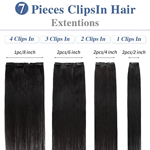 Clip in Hair Extensions Real Human Hair S-noilite #1B Natural Black Double Weft hair extensions 18 Inch Clip in Real Human Hair for Women Balayage Straight 7PCS 125g