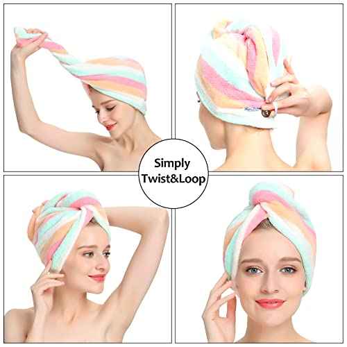 AuroTrends Microfiber Hair Towel 2Pack, Hair Towel Wrap for Women/Kids- Super Absorbent Soft Microfiber Towel for Hair, Hair Drying Towels for Long/Thick/Fine/Curly Hair (Set of 2, Rainbow)