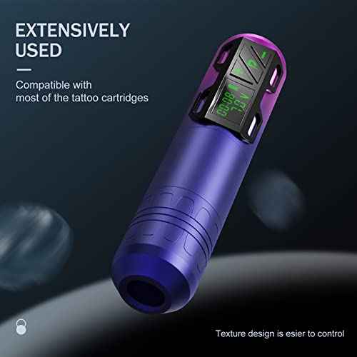 EZ Tattoo Gun Kit - Wireless Tattoo Machine Kit Complete with Rotary Tattoo Machine Pen, 20Pcs Tattoo Cartridge Needles, 1800mAh Power Supply Battery and 8 Color Tattoo Inks (P2S Purple)