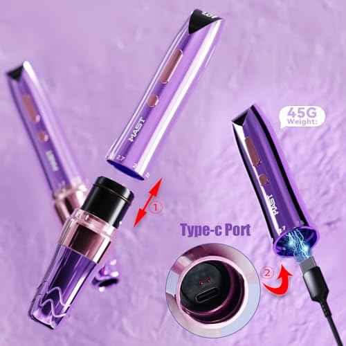 Mast P60 Tattoo Gun Machine, Wireless Tattoo Pen, 5 Strokes Length 2.2mm - 3.2mm, 121g/4.2oz, 2 Batteries, Gold Color
