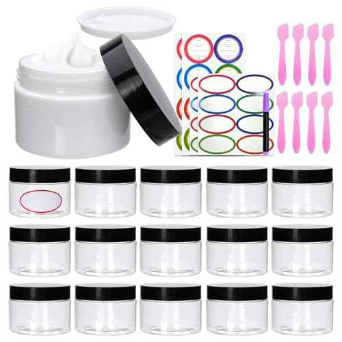 16 Pack 4oz Plastic Containers with Lids, Jars with Lids, Great for storing,lip balms, creams, ointments, cosmetics, samples