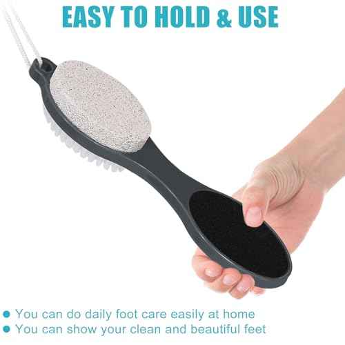 Foot File Callus Remover-2 Pcs 4 in 1 Foot Scrubber Dead Skin Remover for Feet,Pumice Stone, Foot Rasp and Sand Paper for Home Foot Care,Foot Brush for Shower (Grey Pedicure Foot File)
