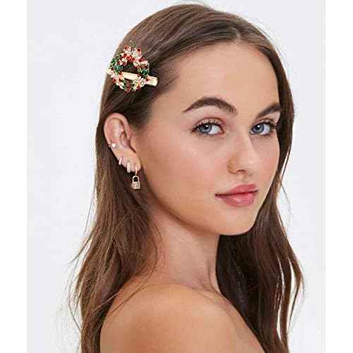 Christmas Hair Pins for Women Girls Rhinestone Crystal Snowflake Reindeer Wreath Xmas Tree Hair Clips Barrettes Accessories Festive Holiday Party Favors (Xmas tree wreath hair pins)