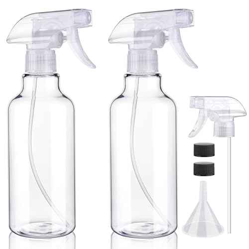 Plastic Spray Bottles Empty Spray Bottle 16.9oz/500ml 2 Pack Heavy Duty Spraying Bottles Mist/Stream Water Bottle for Cleaning Solutions, Essential Oils, Hair (Clear)