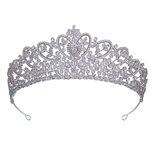 Jorsnovs Wedding Crowns for Bride Cubic Zirconia Tiaras Bridal Diamond Headpieces Corona De Novia Quinceanera Zircon Headband