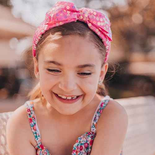 FROG SAC Hairband, Hot Pink Sparkly Sequin Bow Headband for Girls - Little Girl Rainbow Flower Hair Bands, Kids Cute Fashion Head Band Accessories, Floral Tulle Back to School Hairbands