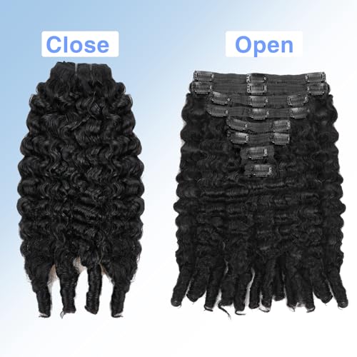 Extension Full Head For Black Women Burmese Curly Clip in Hair Extensions Real Human Hair Messy Curly Clip Ins for Women Brazilian Remy Human Hair Natural Black 22Inch