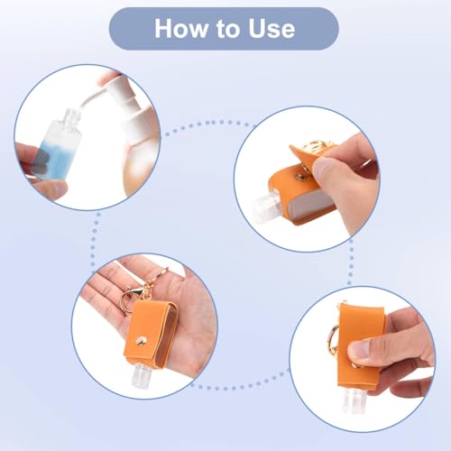 10PCS Hand Sanitizer Holders, 30ML Leather Keychain Holder Bottles Cases, Travel Size Empty Squeeze Bottle for Toiletry Shampoo Lotion Soap