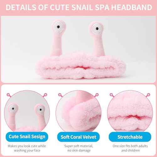 CAVETEE Headband for Washing Face£¬Skincare Headband with Wristband Cute Snail Spa Hair Bands Hair Accessories for Washing Face Skin care