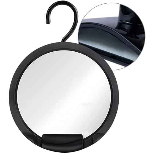 MIRRORVANA Dual Anti Fog Shower Mirror for Shaving with Hook for Hanging and Fogless Shatterproof Surface - Fill Back Chamber/Reservoir with Hot Water for Fog Free Shave (8" Diameter, Black)