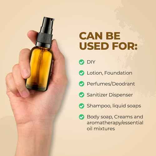 3 Pack Empty Refillable Glass Amber Pump Bottle Ideal for Lotion Cream Essential Oil Travel Small Container, 30ml