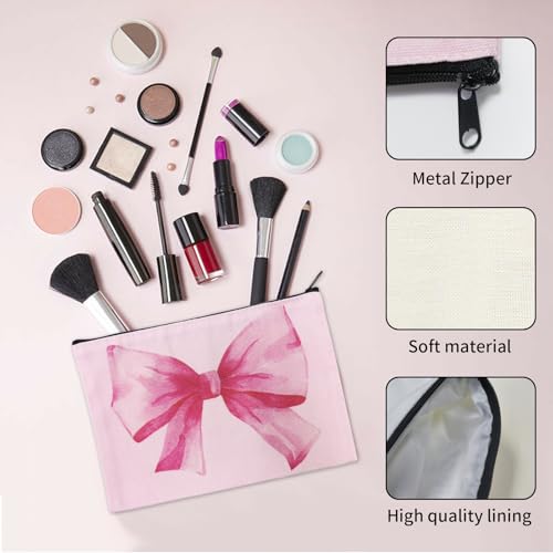 9 Pcs Pink Bow Makeup Bag Coquette Makeup Bag for Pretty Women Zipper Pouch Travel Toiletry Bags Pink Trendy Pouch Gift for Coquette Birthday Paty Favor Girls Travel Storage Accessories